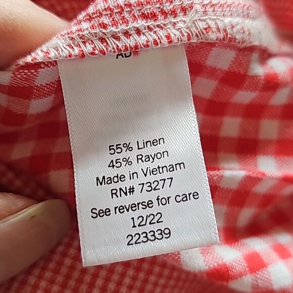 Blouse Linen 55% Red White Check Size XL NWT - Picture 7 of 8